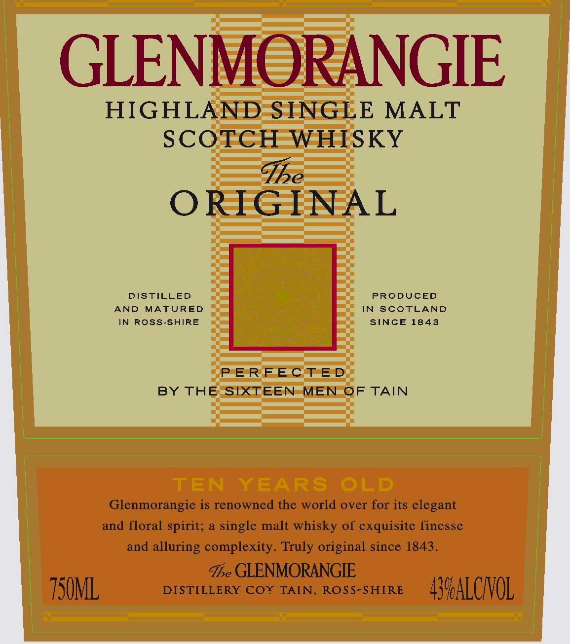 Glenmorangie 'The Original' 10 Year Old Single Malt Scotch Whisky,  Highlands, Scotland (750ml)