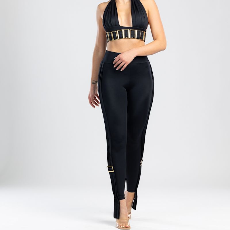 Petisa Halter Neck Bikini Top With Golden Details In Black Antoninias Wolf Badger