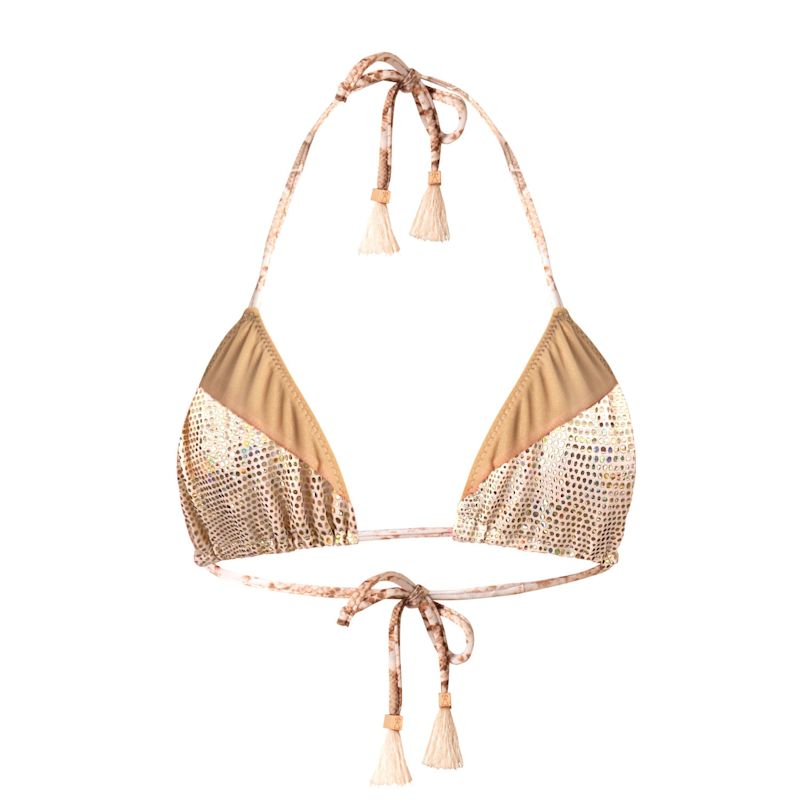 Vanilla Gold Metallic Triangle Bikini Set Madagascar Deessa Ibiza Wolf Badger