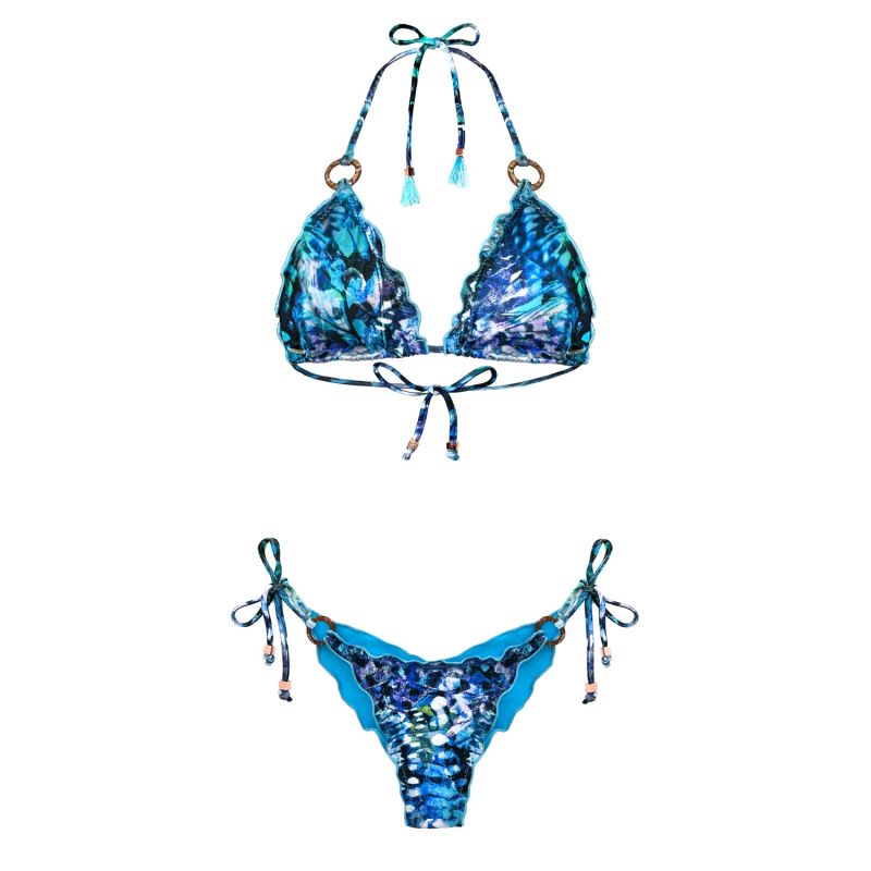 Blue Butterfly Print Bikini Tie Side Bottom Laia Deessa Ibiza Wolf Badger