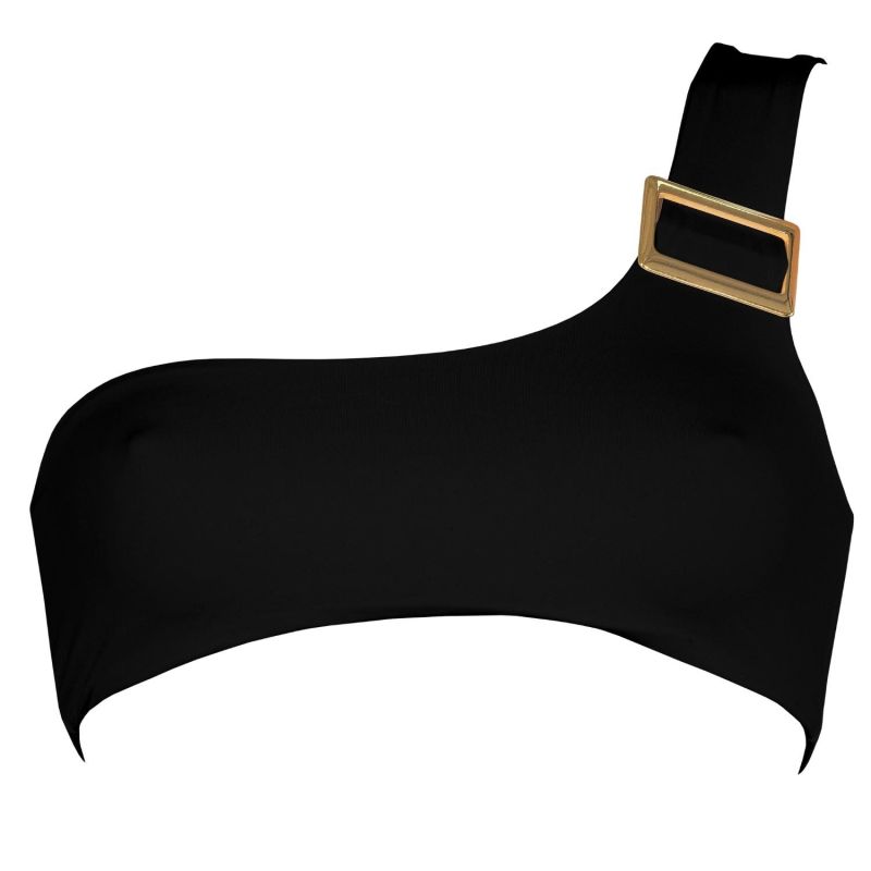 Dulcet Double Layered One Shoulder Bikini Top With Golden Buckle In Black Antoninias Wolf