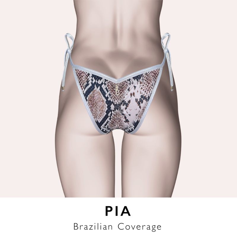 Ibiza Snake Print Bikini Set With Gold Tie Side Straps Tamara Pia Beige Brown DEESSA IBIZA