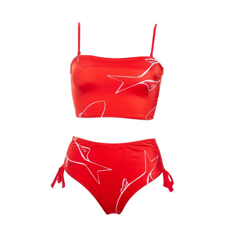 Aulala X Lorieux Art Printed Bikini Set Cannes Red Aulala Paris Wolf Badger