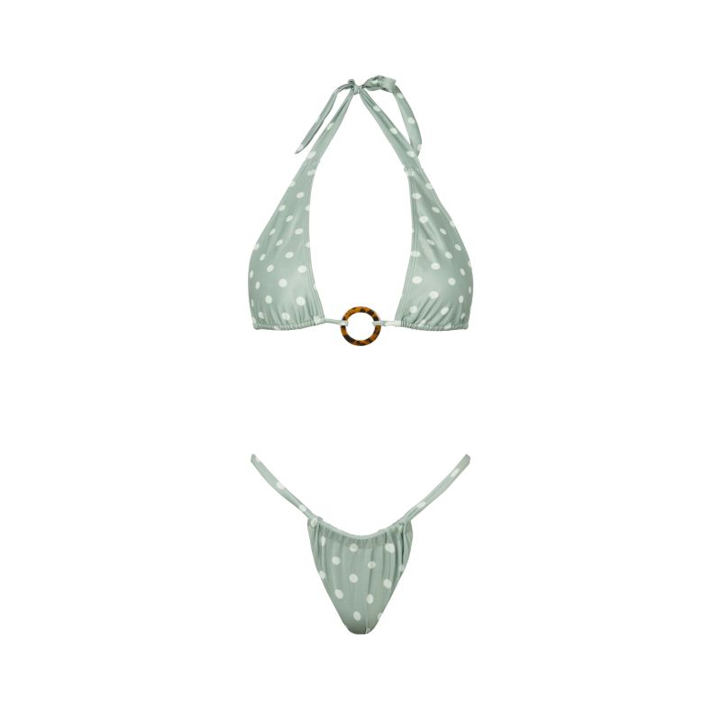 Cindy Cheeky Bikini Bottom In Green Polka Viki Swim Wolf Badger