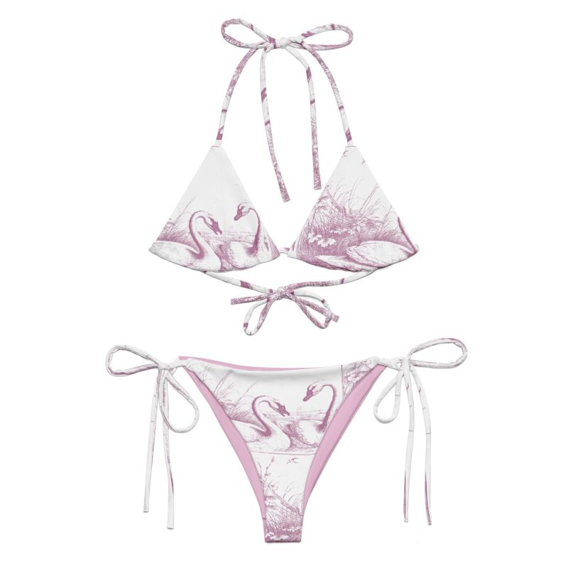 Lavender Swans Print Recycled String Bikini Formula S Wolf Badger