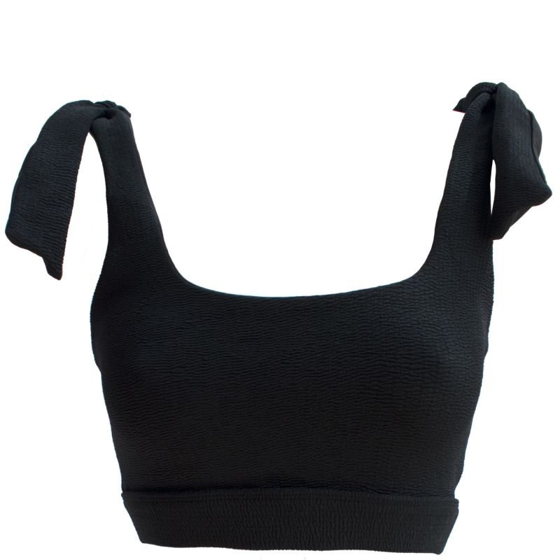 Lorelei Black Crinkle Tie Shoulder Bikini Top Freetides Wolf Badger
