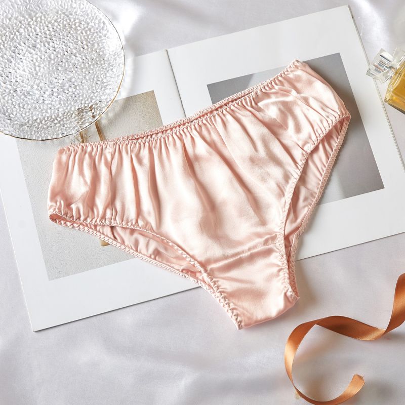 Pure Mulberry Silk Bikini Pantie Mid Waist In Baby Pink Soft Strokes Silk Wolf Badger