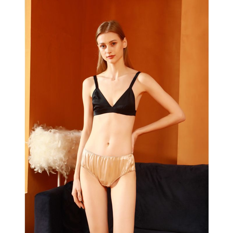 Pure Mulberry Silk Bikini Pantie Mid Waist In Beige Soft Strokes Silk Wolf Badger