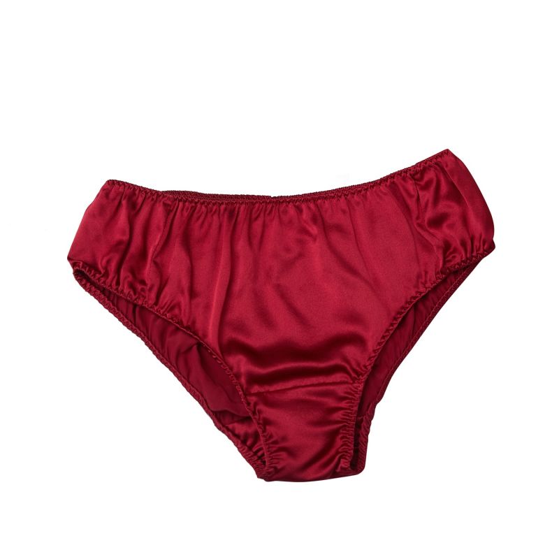 Pure Mulberry Silk Bikini Pantie Mid Waist In Ruby Soft Strokes Silk Wolf Badger