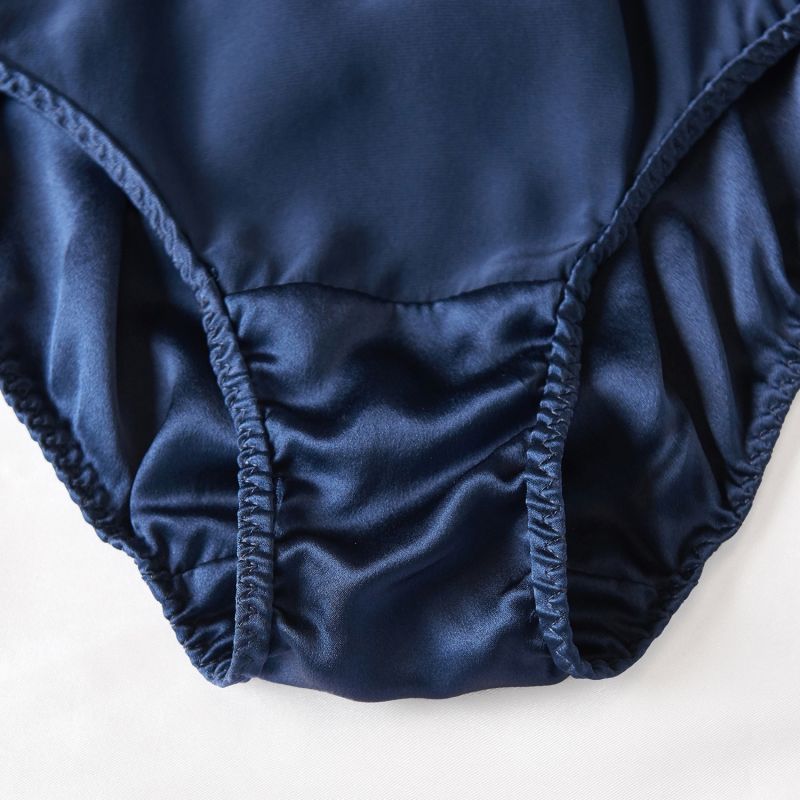 Pure Mulberry Silk Bikini Pantie Mid Waist In Navy Soft Strokes Silk Wolf Badger
