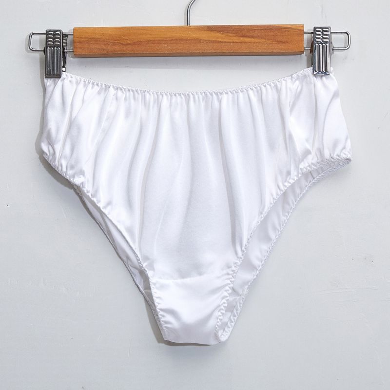Pure Mulberry Silk Bikini Pantie Mid Waist In Pearl White Soft Strokes Silk Wolf Badger