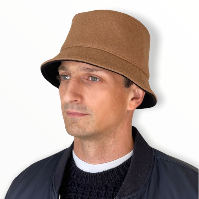 Dylans Blonde Bucket Hat In Camel Melton Wool With Black Cashmere Under Brim Mister Miller