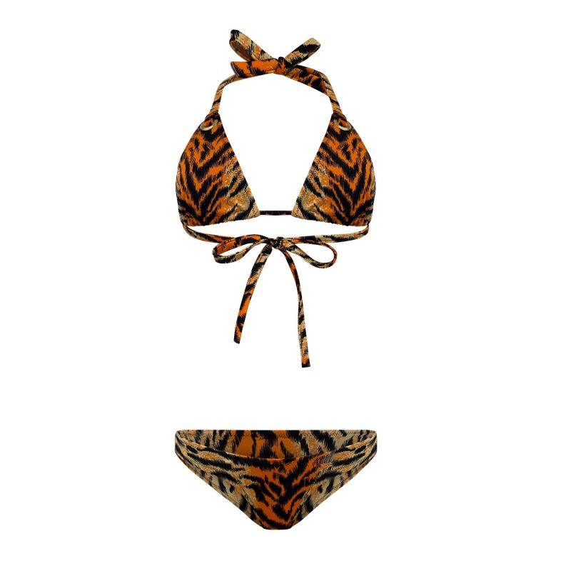 Talia Tiger Print Triangle Bikini Thong Maui X Lolita Wolf Badger