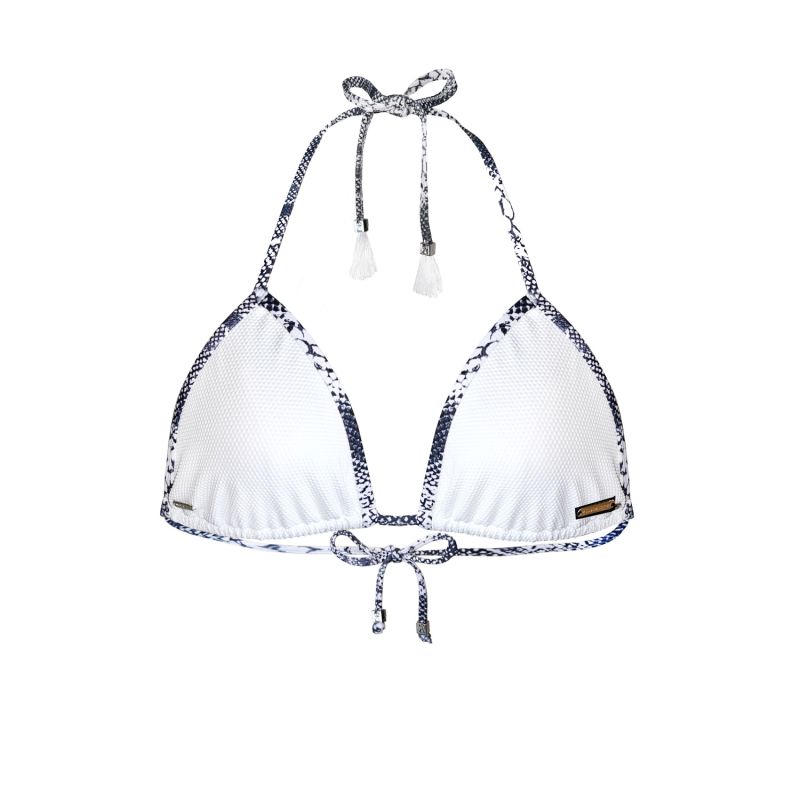 White Textured Triangle Bikini Top With Snake Print Edges Tamara