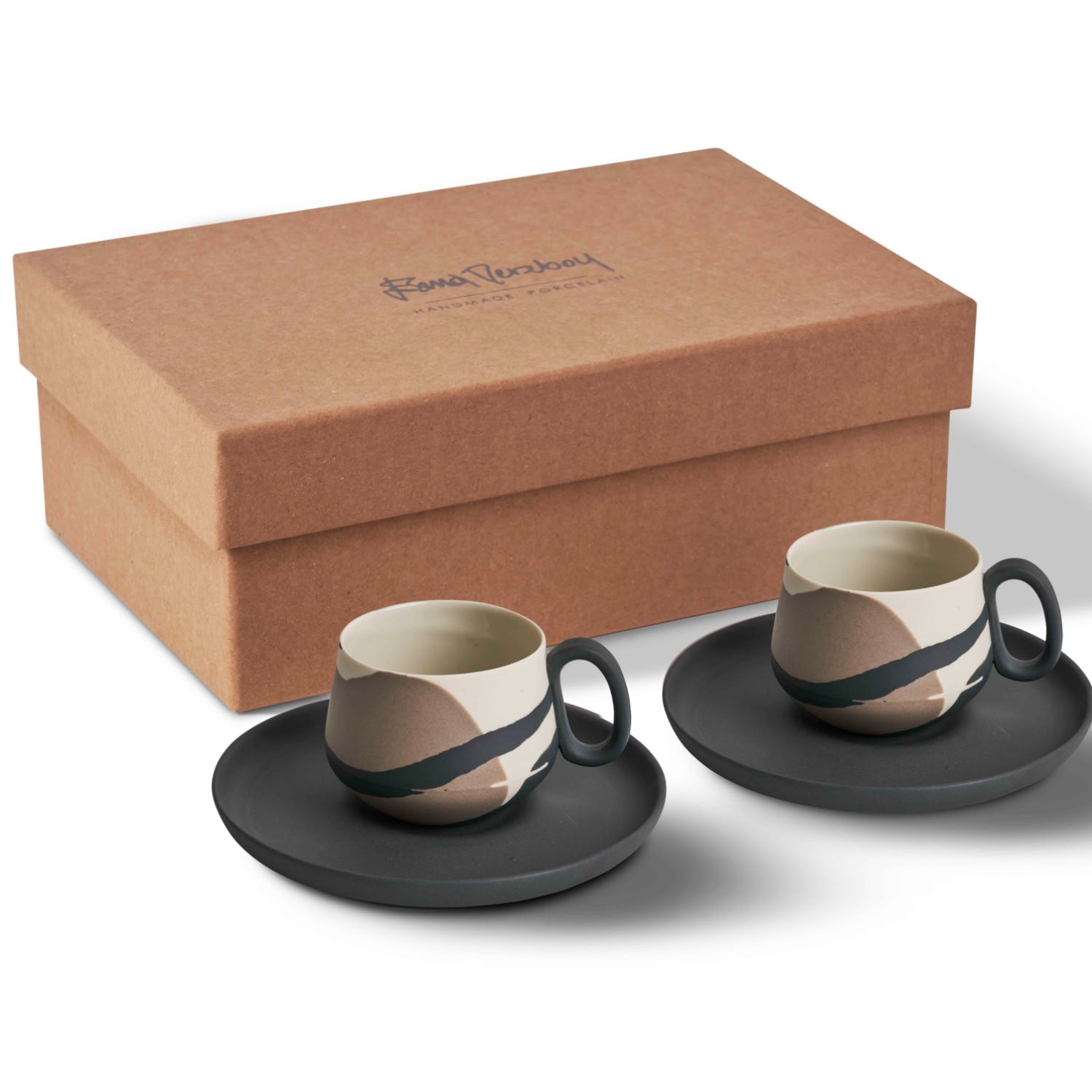 Tube Espresso Cups With Saucer Set Of Two / Colour Wave - Black & Rock Esma Dereboy