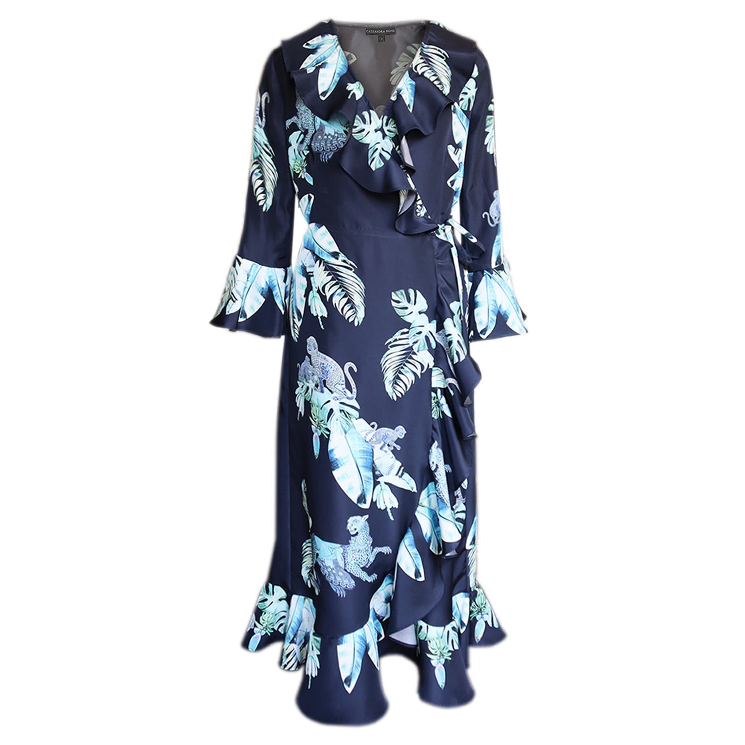 Women’s Blue Silk Wrap Dress - Aqua Jungle Print Extra Small Cassandra Hone