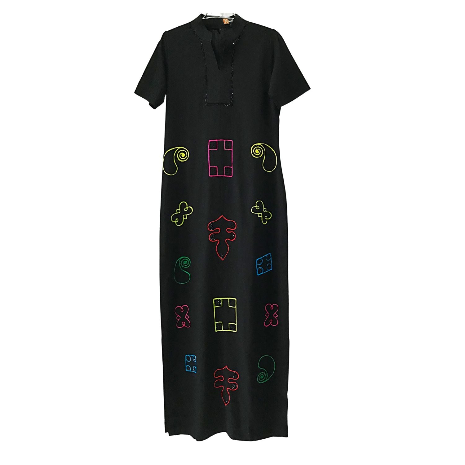 Women’s Black Dazzle- Ankle Length Embellished & Embroidered Linen Dress Large Xclamations Uk