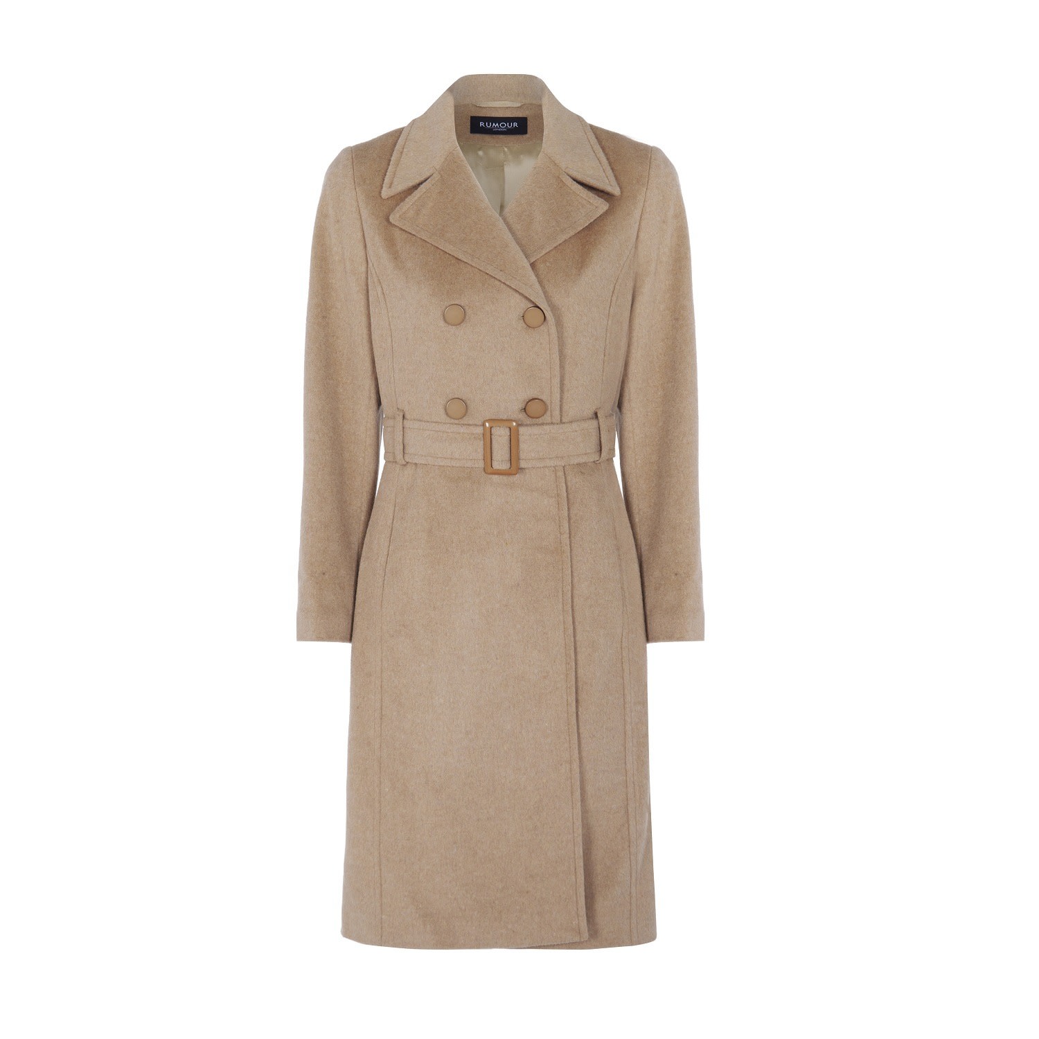 Women’s Neutrals Isabella Wool & Cashmere Blend Coat With Double-Breasted Silhouette & Pleated Back In Camel Large Rumour London