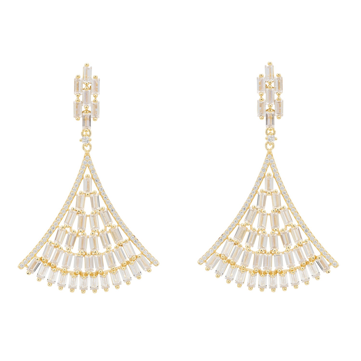 Women’s White / Gold Baguette Fan Tail Earrings Gold Latelita