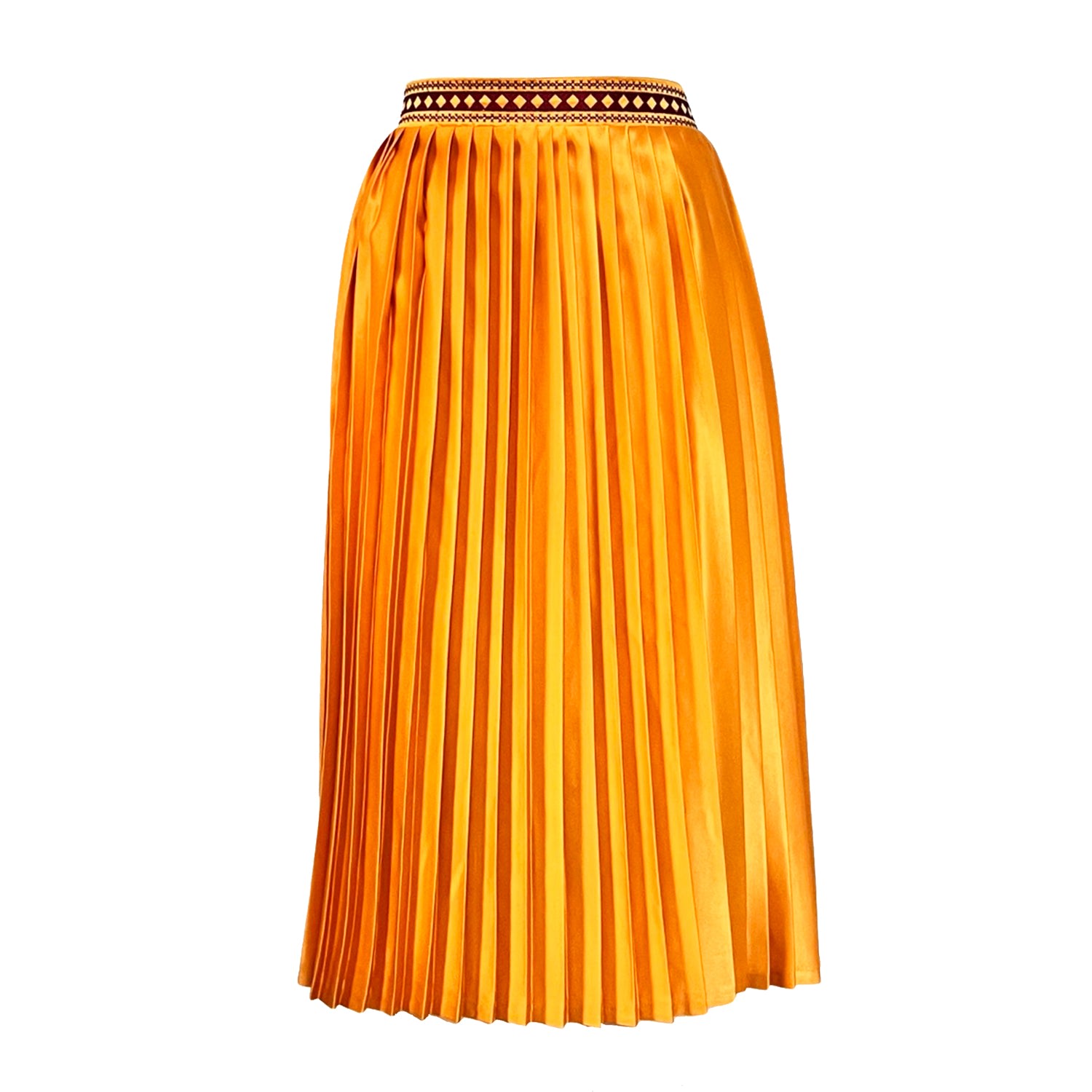 Women’s Yellow / Orange Embroidered Pleated Midi Skirt - Mustard Yellow Small L2R the Label