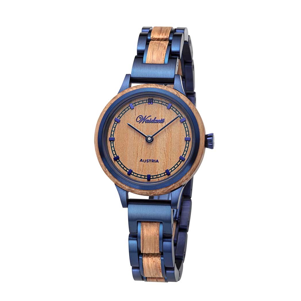 Women’s Blue / Brown Petite Bleu Watch With Wooden Strap Waidzeit