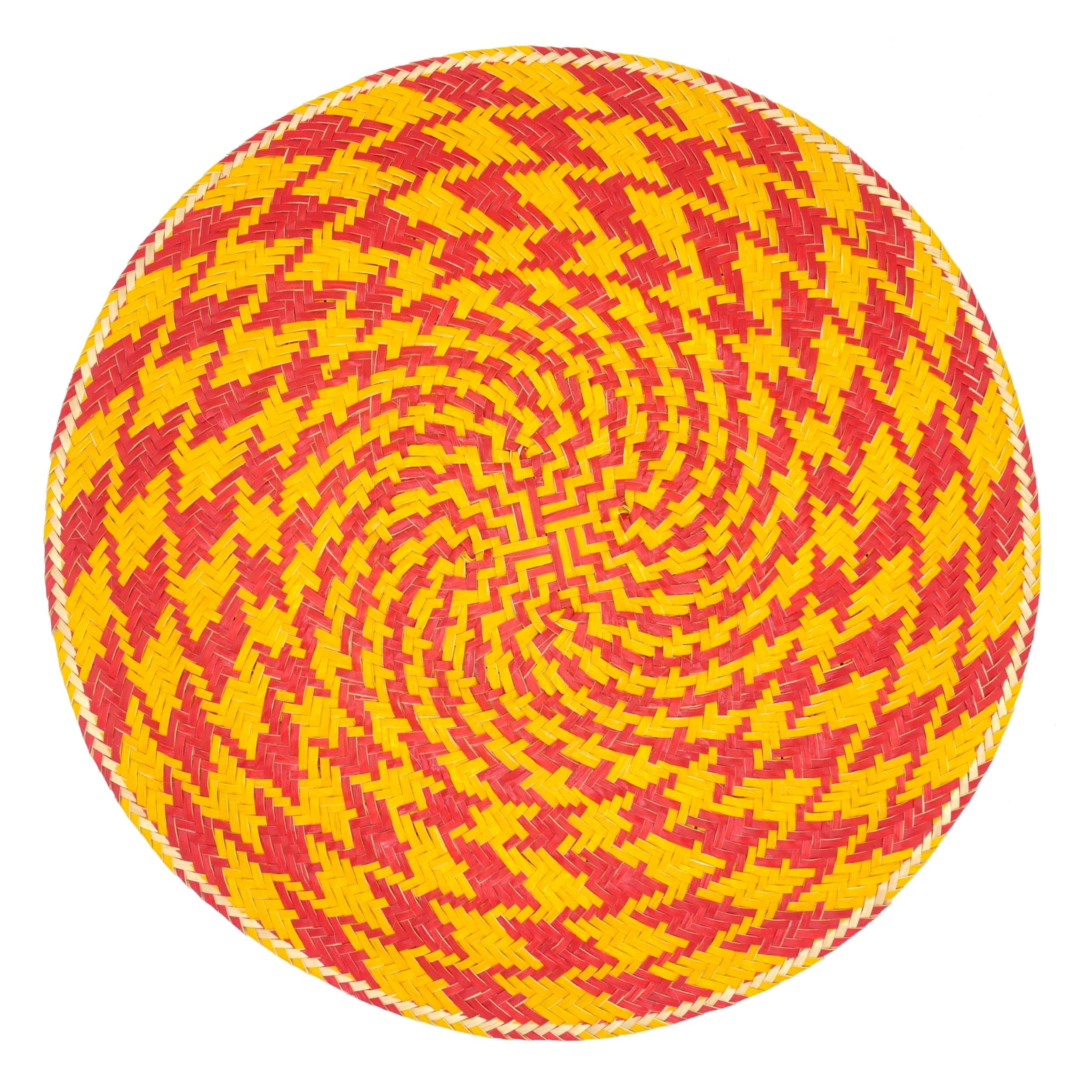 Yellow / Orange / Red Set X 4 Natural Straw Red & Yellow Spiral Round Placemats Washein