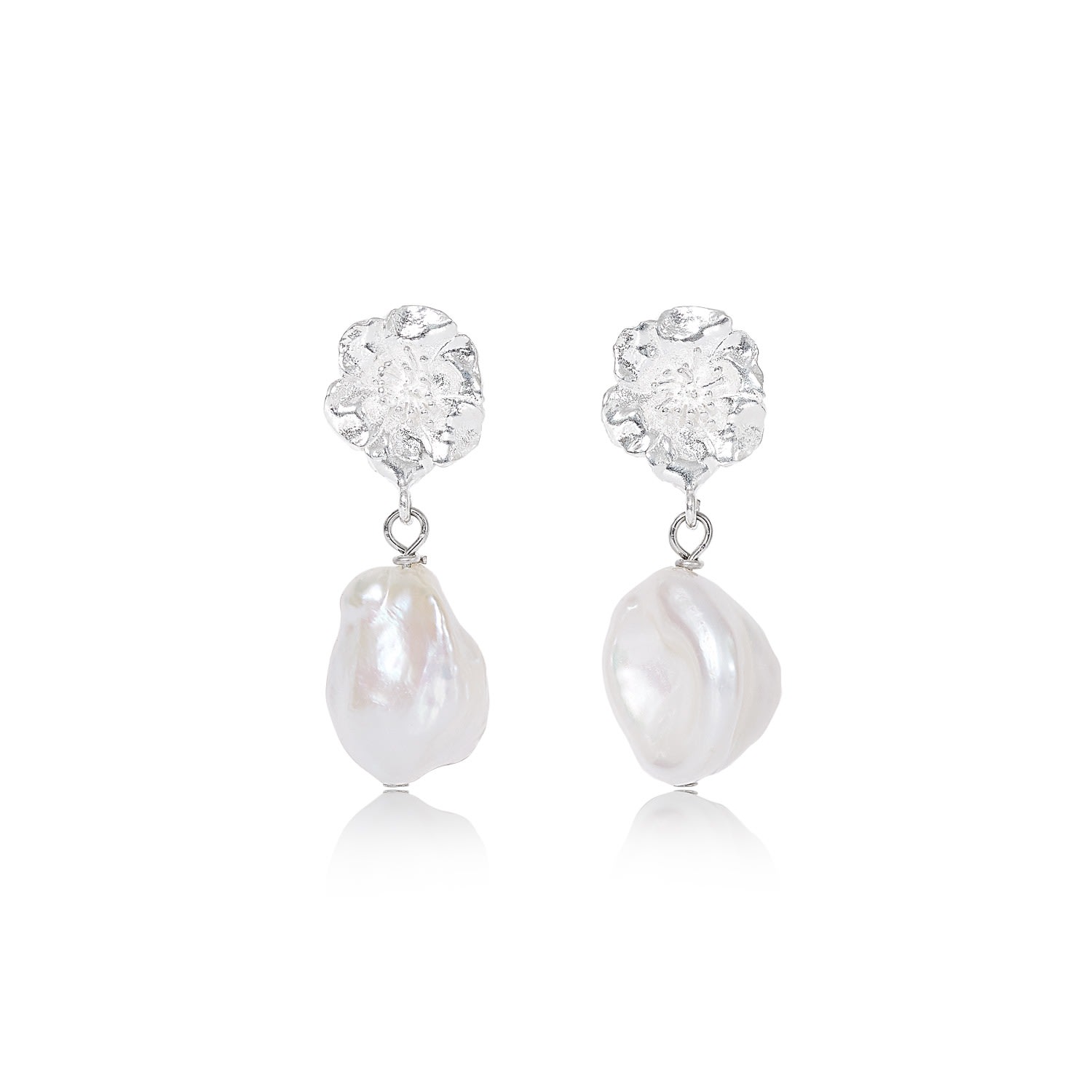 Women’s Silver / White Vita Silver Cherry Blossom & Baroque Cultured Freshwater Pearls Drop Earrings Pearls of the Orient Online