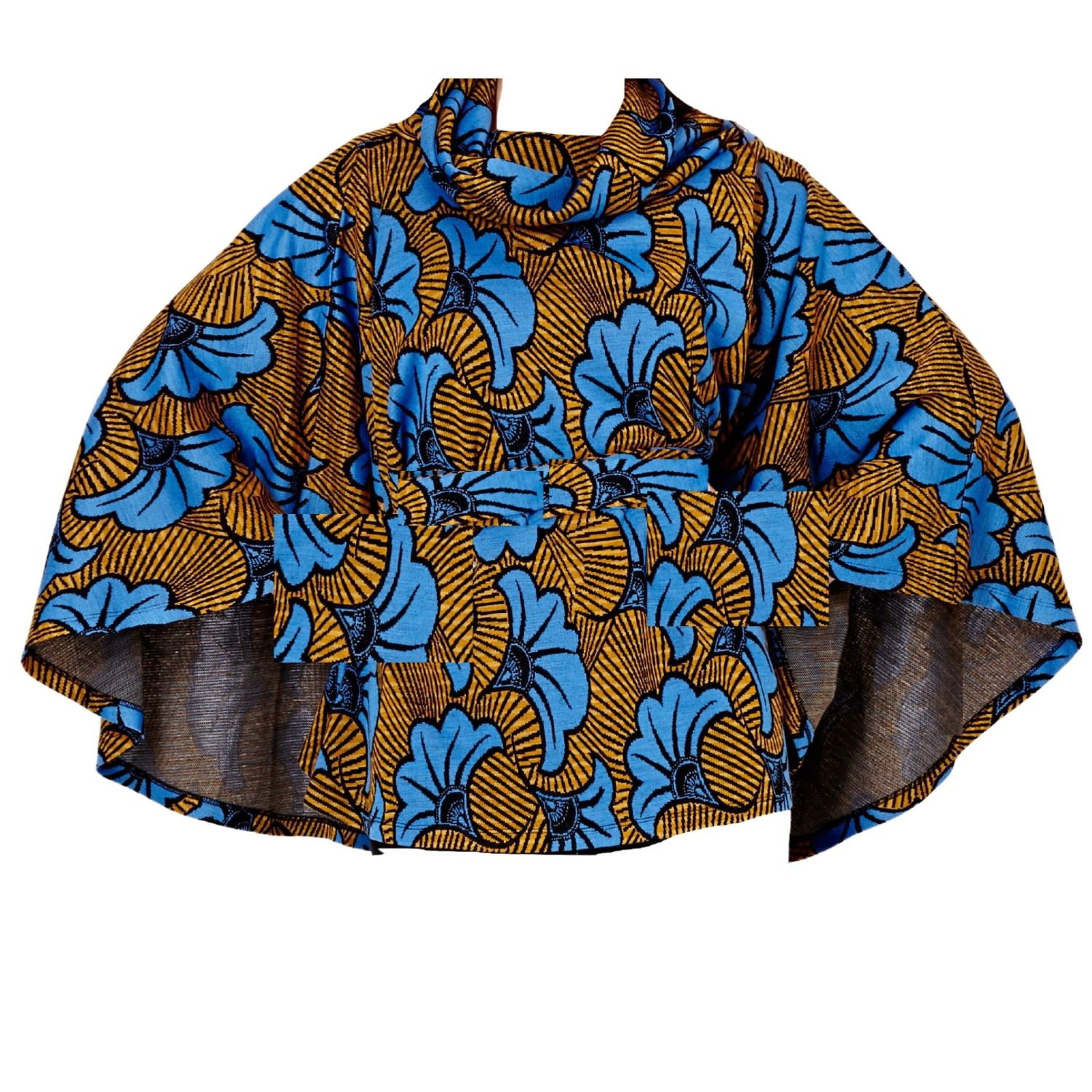 Women’s Blue Knitwear Woven Pattern Cape Poncho Top One Size Tote London
