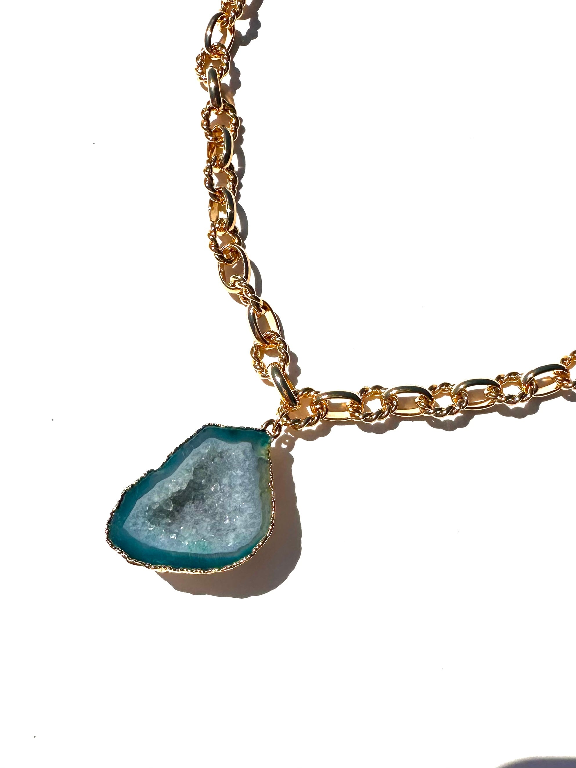 Women’s Josephine Teal Blue Green Crystal Geode Chain Pendant Necklace Amina Johan