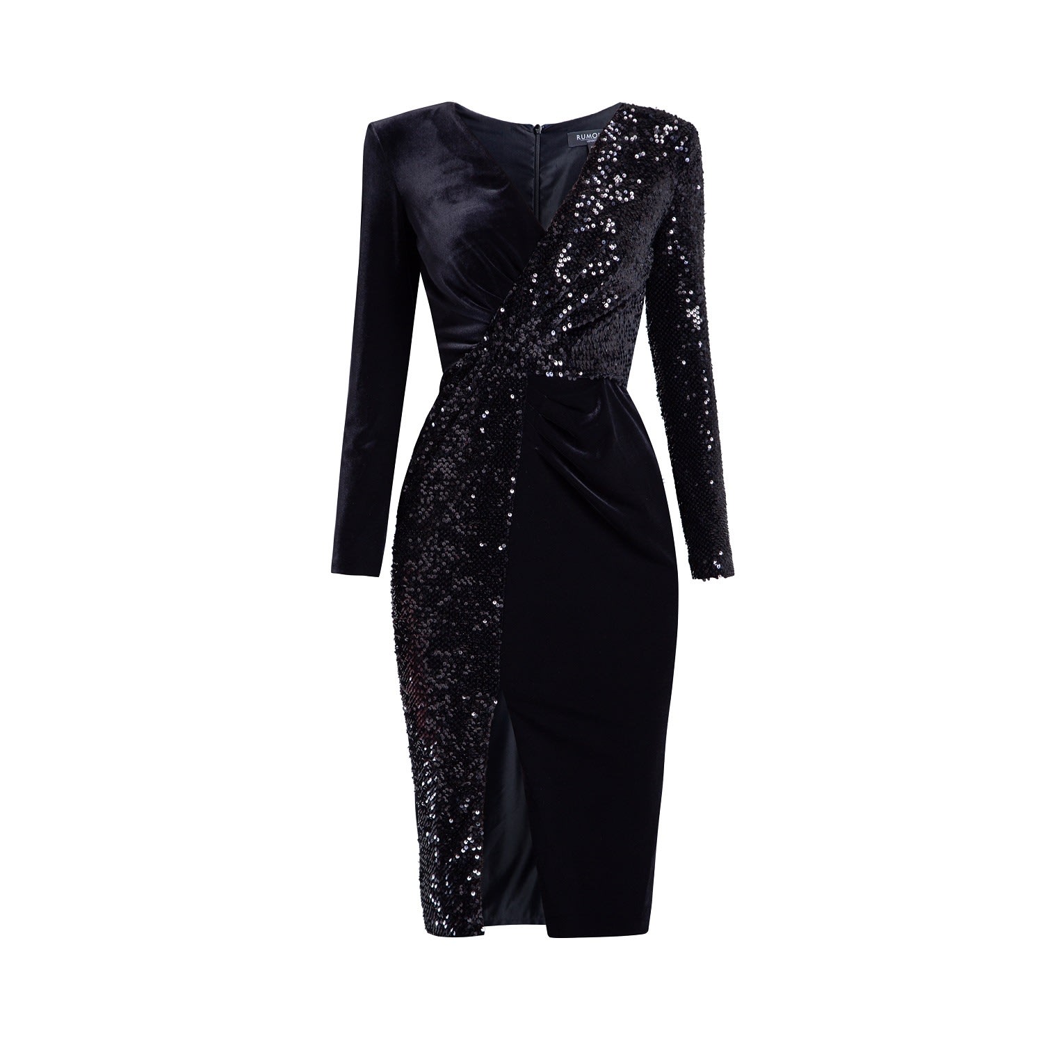 Women’s Black Seraphine Sequined Velvet Dress With V-Neckline And Draped Detail Extra Small Rumour London