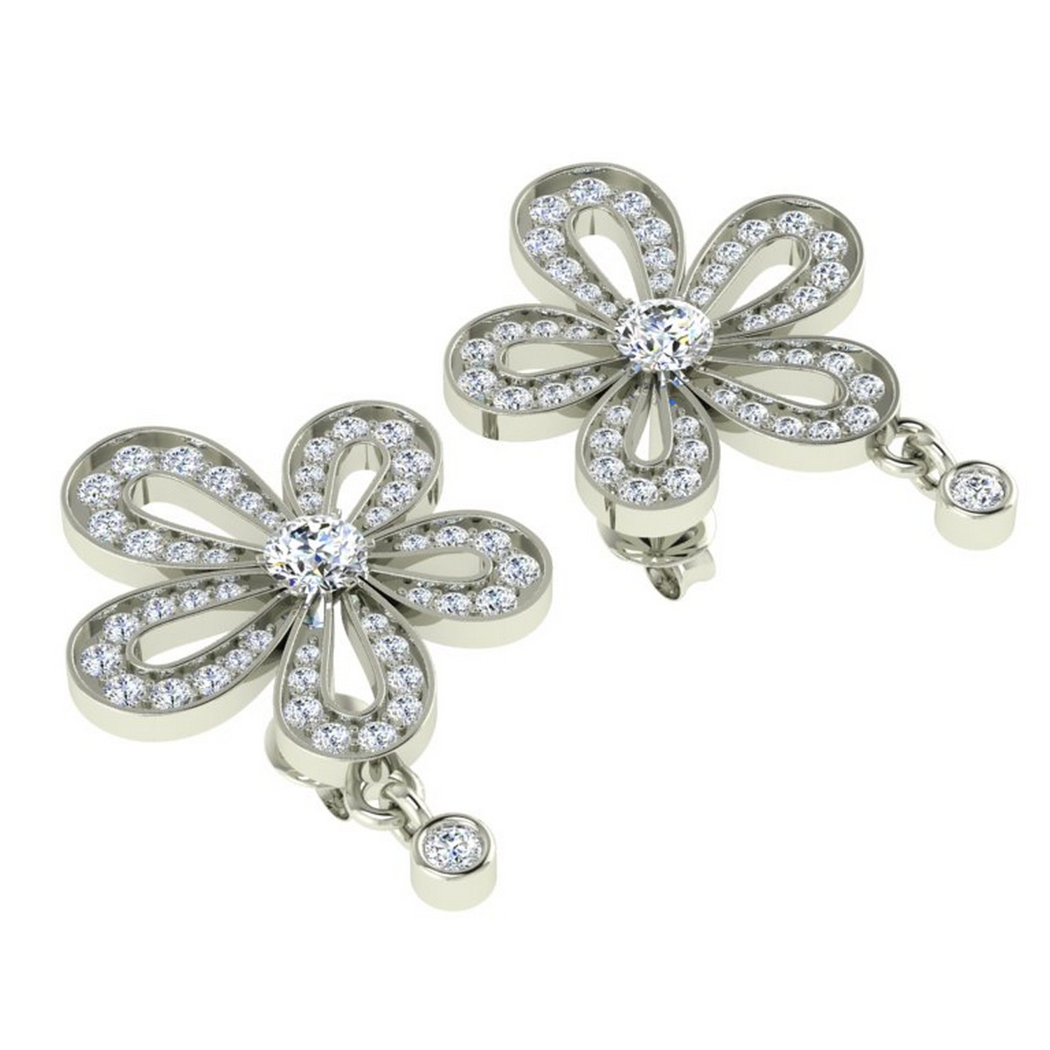 Women’s Silver Diamond Earrings Plumeria Flower Studs With Charm Cervin Blanc