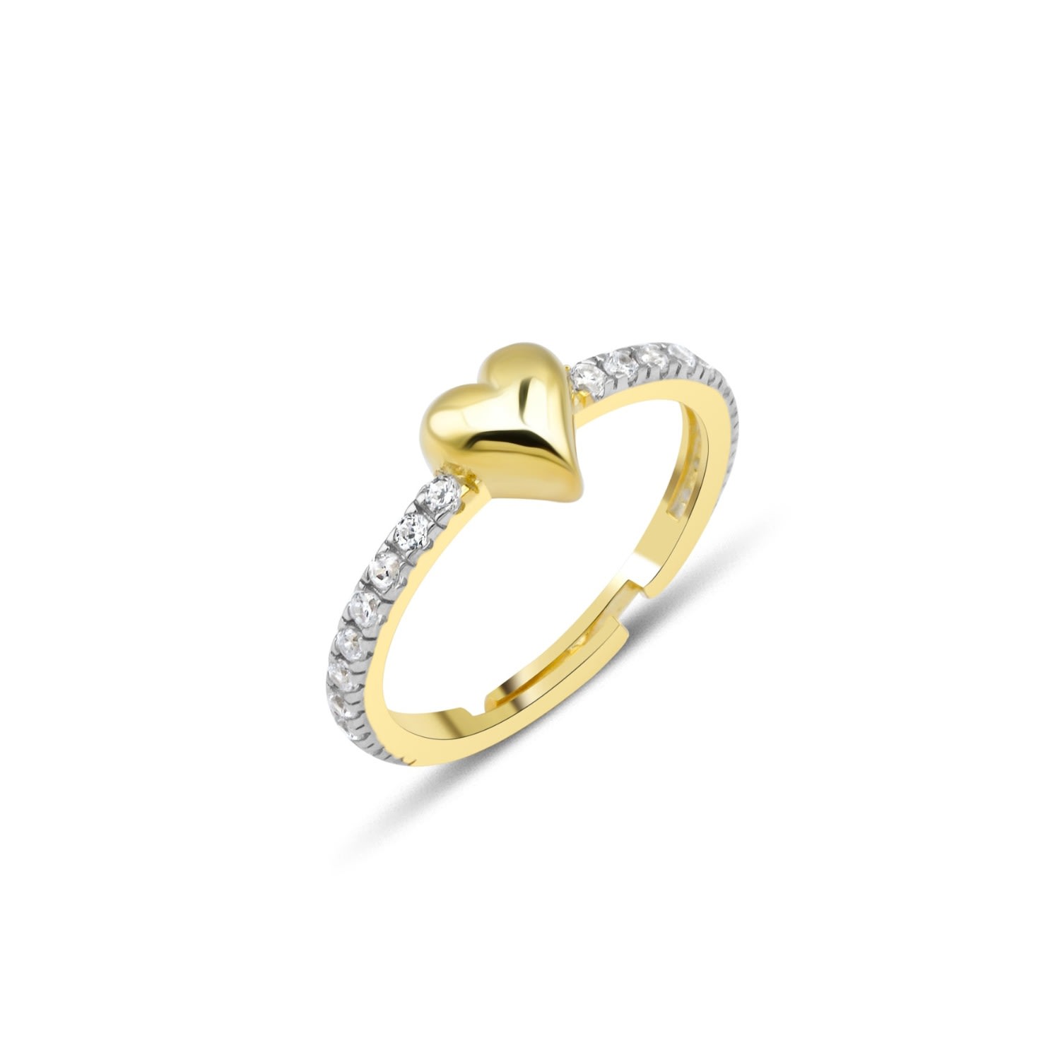 Women’s Love Heart Zirconia Half Round Adjustable Sterling Silver Ring - Gold Spero London