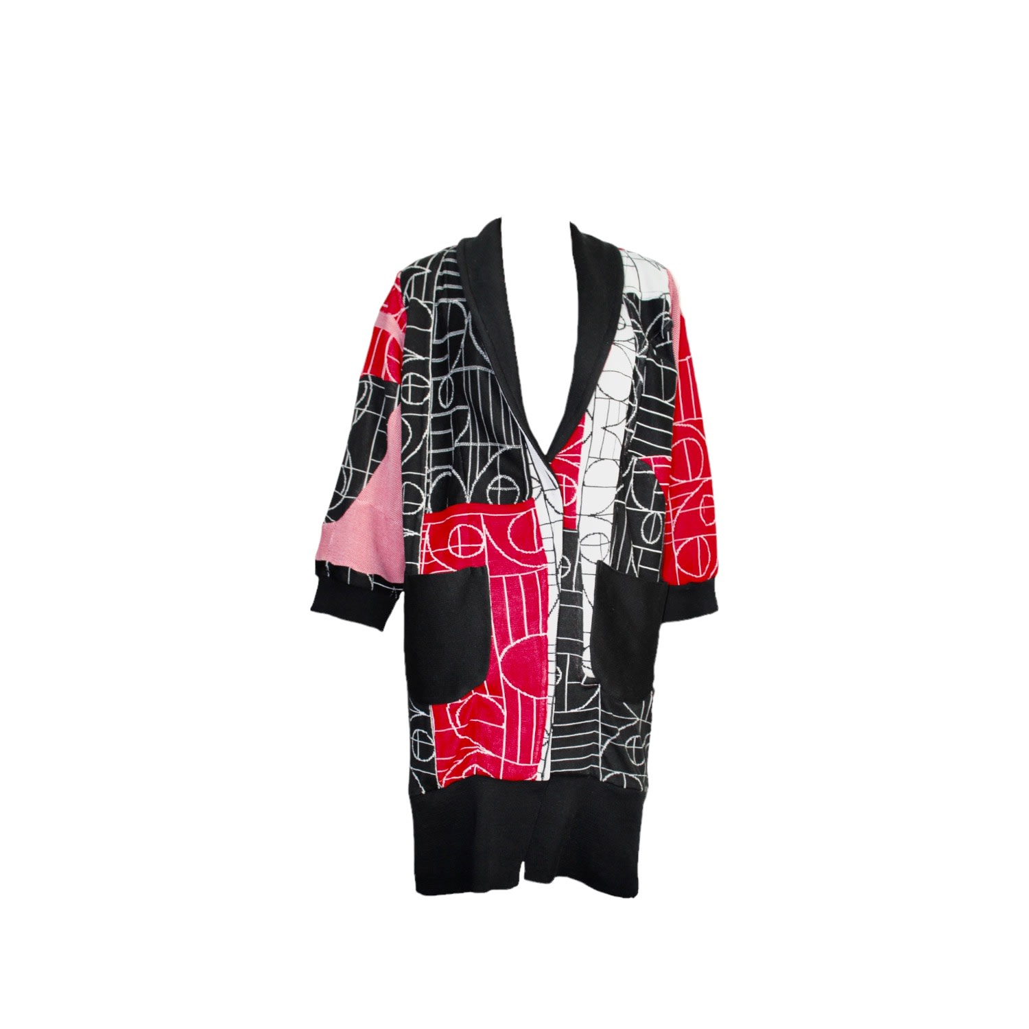 Women’s Black / White / Red Play Patchwork Coat Medium Maria Aristidou