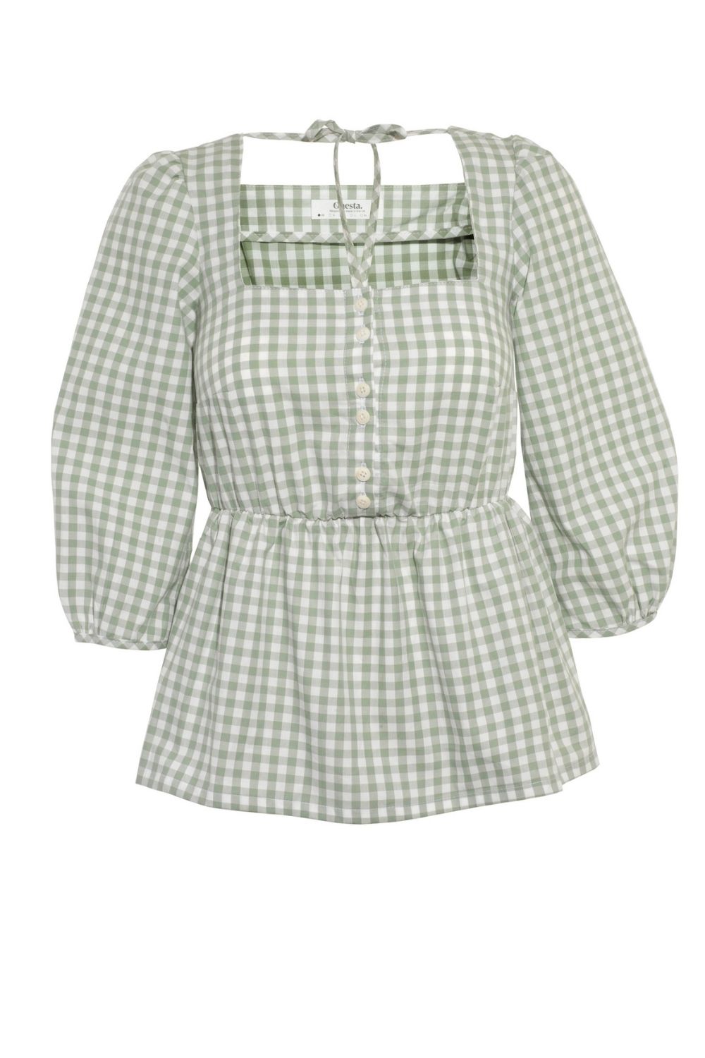 Women’s Green Sage Organic Cotton Gingham Blouse Extra Large Onesta