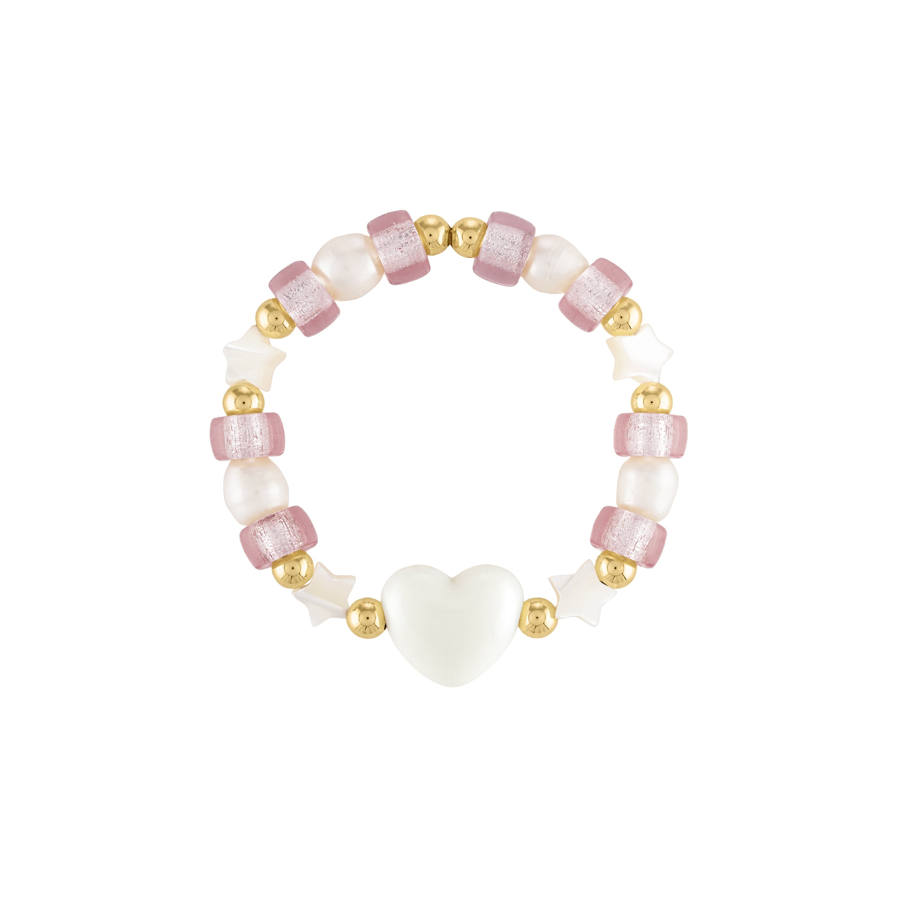 Women’s Puff Heart Ivory Glass Bead Bracelet Olivia Le