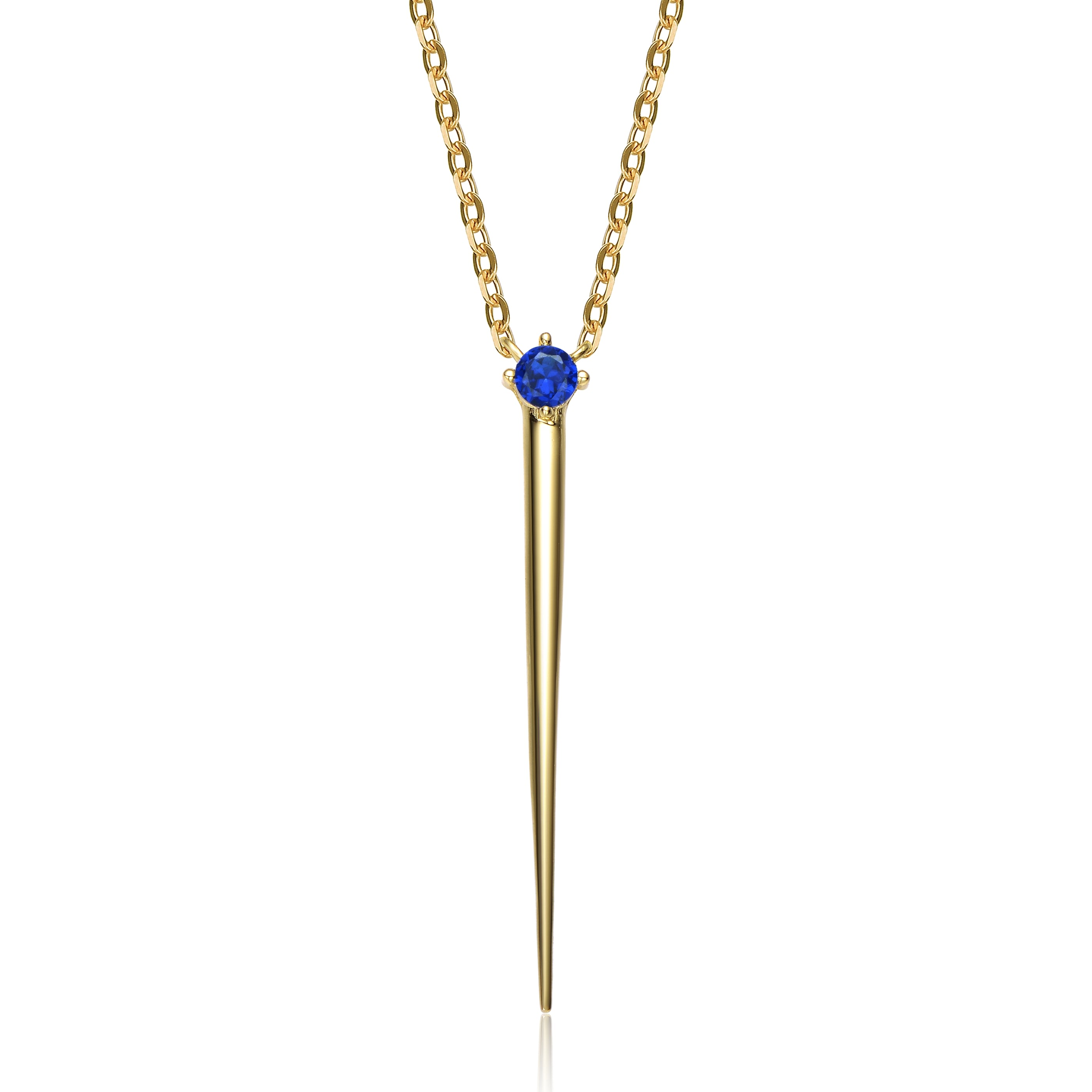 Women’s Blue Yellow Gold Plated With Sapphire Cubic Zirconia Solitaire Spike Pendant Y-Necklace In Sterling Silver Genevive Jewelry
