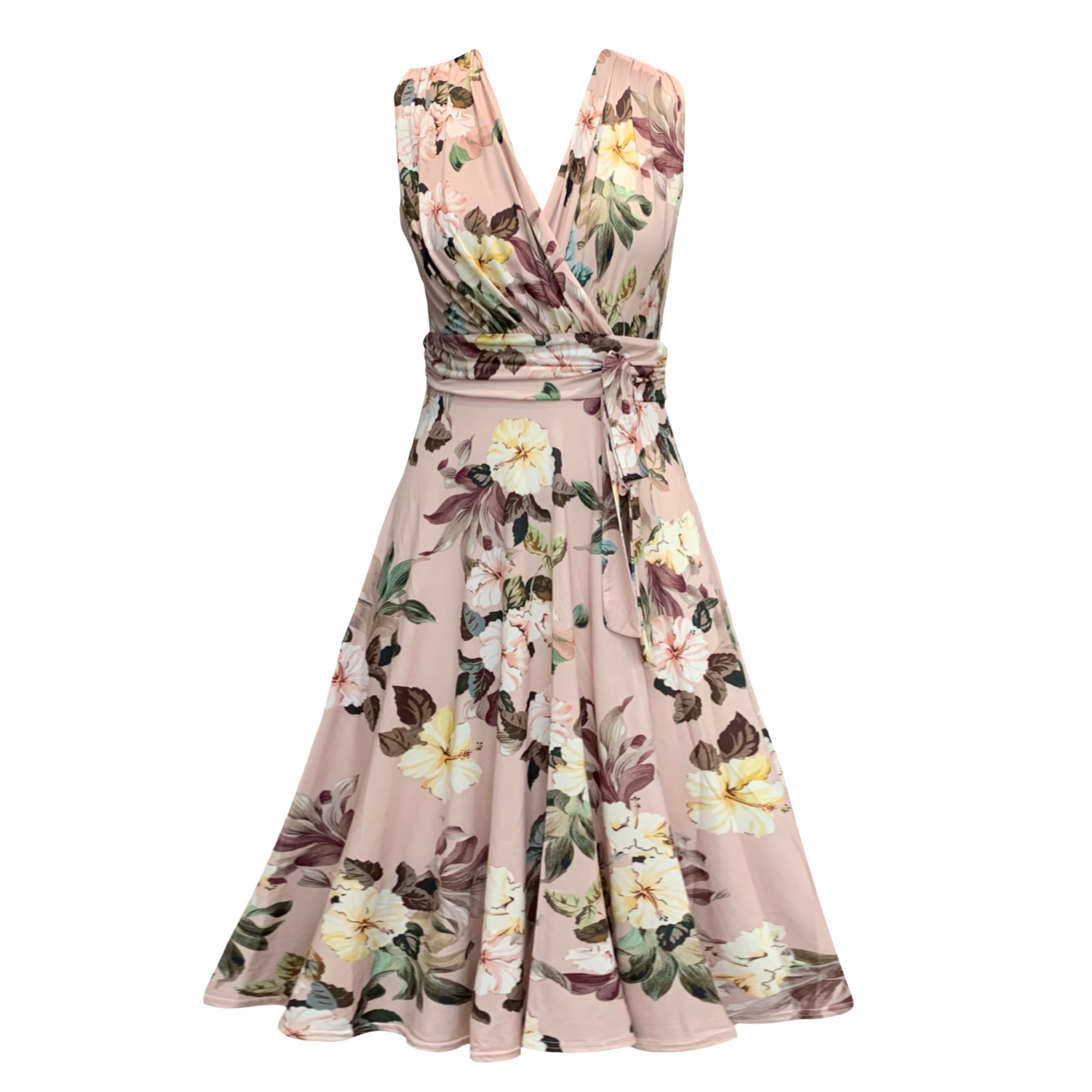 Women’s Neutrals Beryl Mock Wrap Midi Dress In Dusky Pink Floral Extra Small Frock Tales