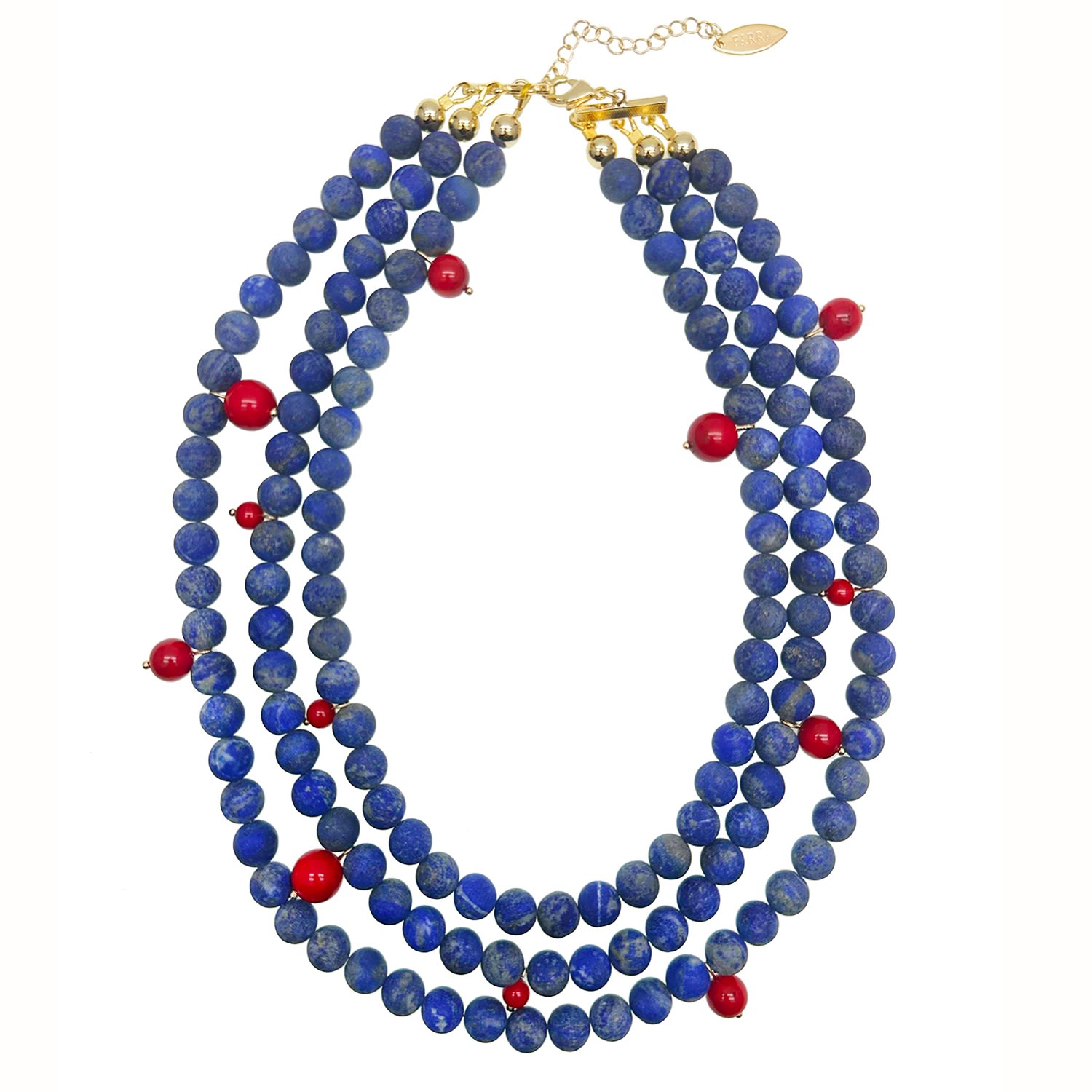 Women’s Blue / Red Multi-Layers Matte Blue Lapis With Red Coral Statement Necklace Farra