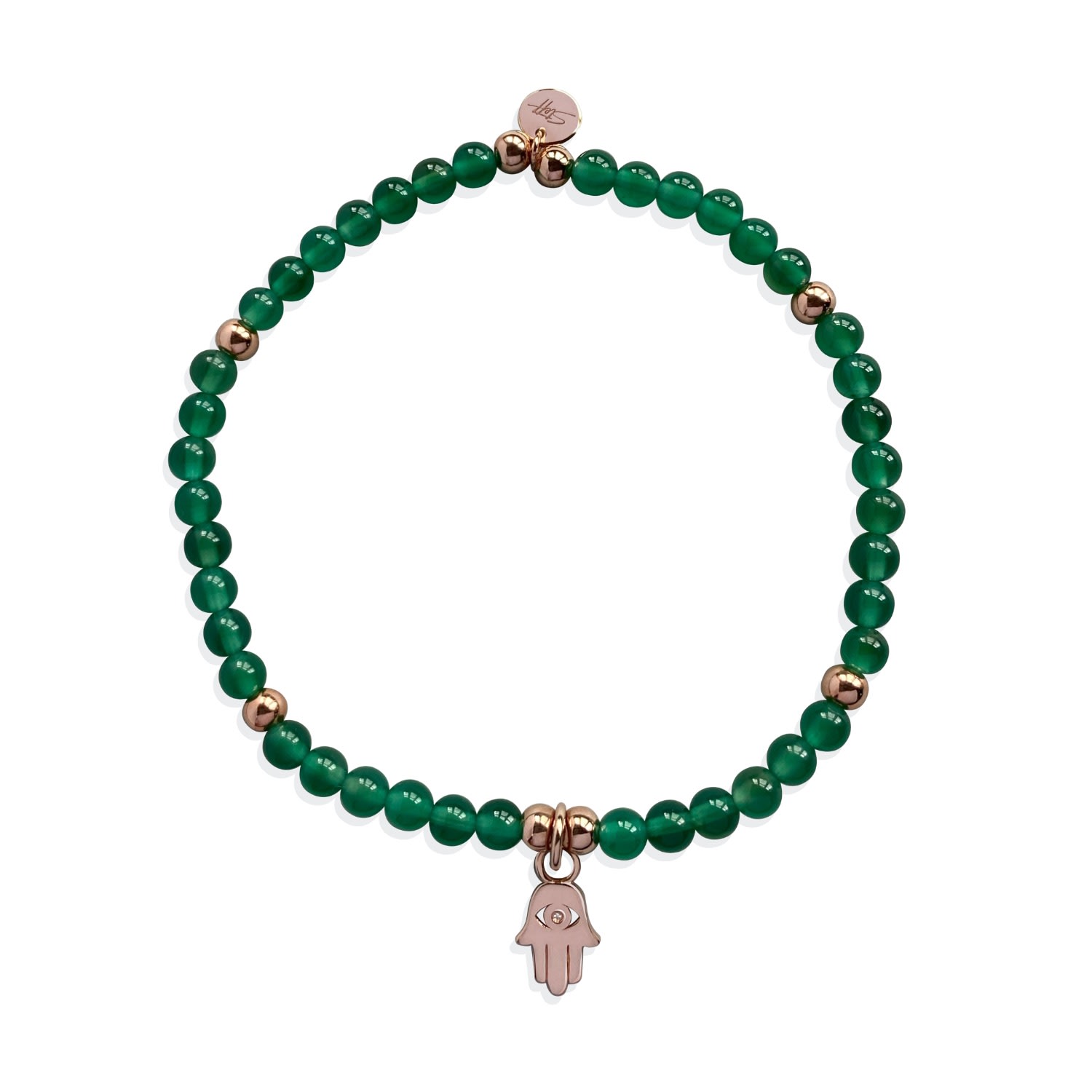 Women’s Green / Rose Gold Rose Gold Vermeil & Green Onyx Agate Gemstone Bead Bracelet Steff Jewellery