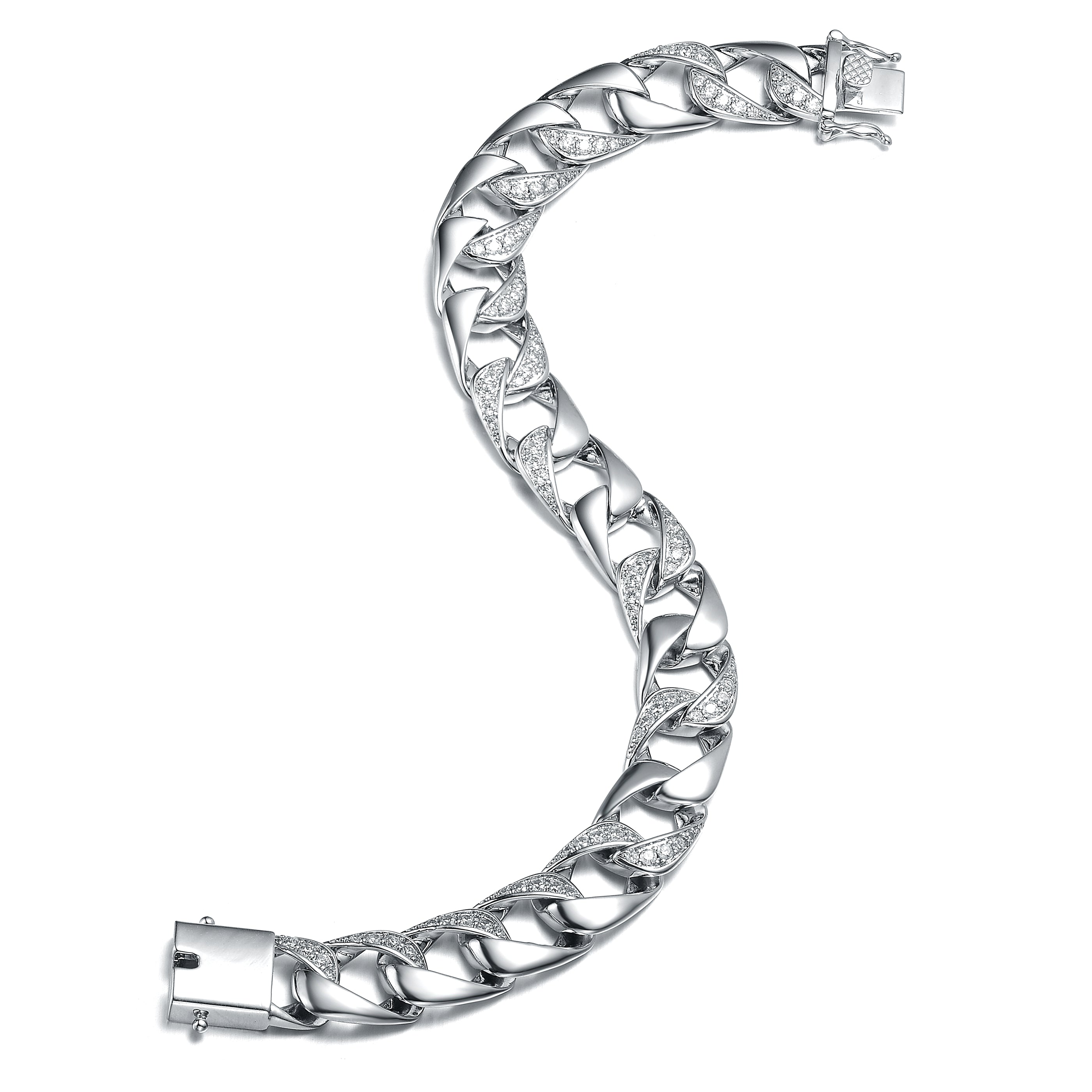 Women’s White / Silver Belleville Chunky Chain Silver Cz Statement Bracelet Genevive Jewelry