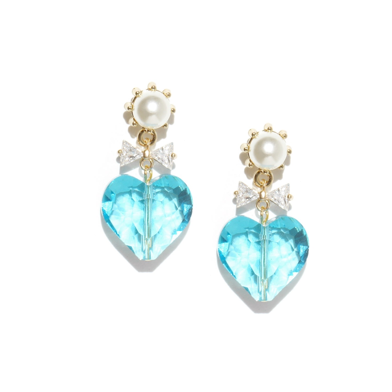 Women’s Whisper Of Heart Crystal Bow & Faceted Heart Drop Earrings - Aqua Blue I’mmany London