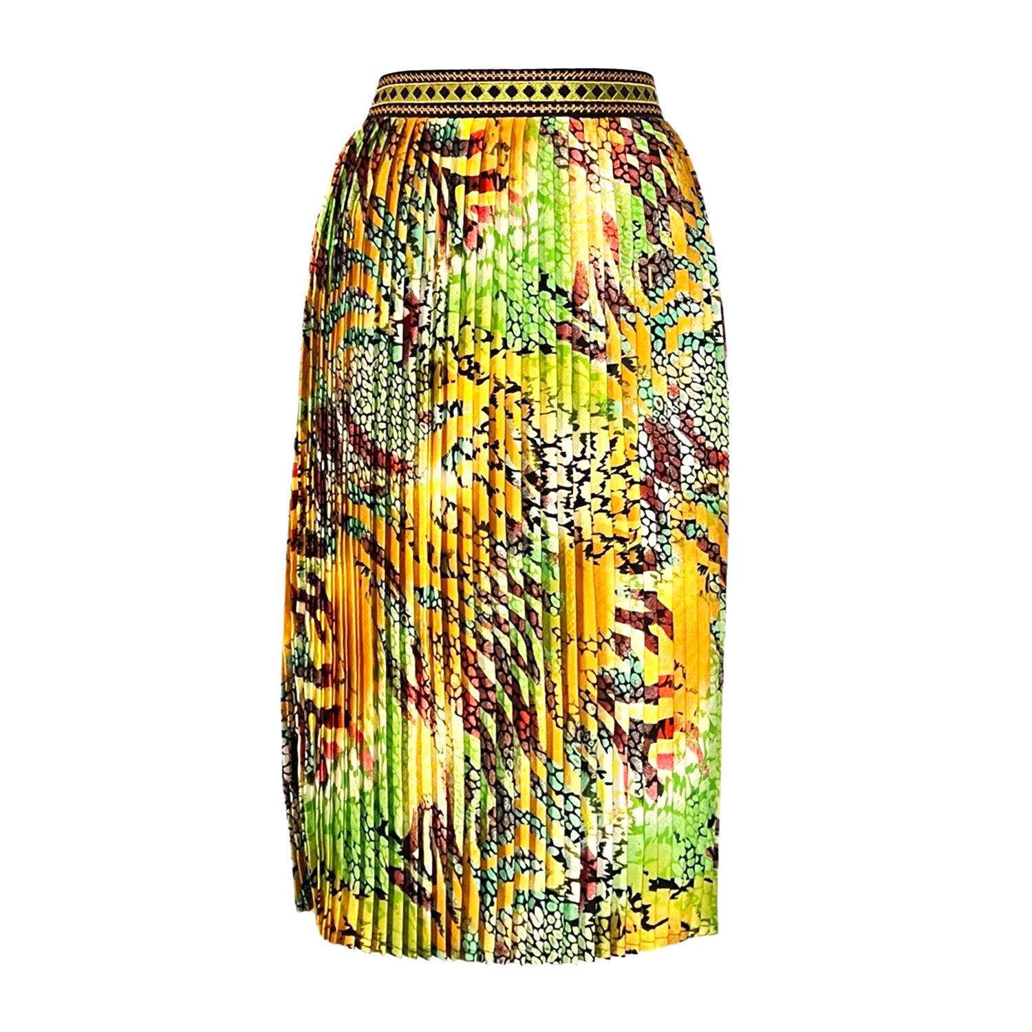 Women’s Green / Yellow / Orange Embroidered Pleated Midi Skirt In Yellow Medium L2R the Label