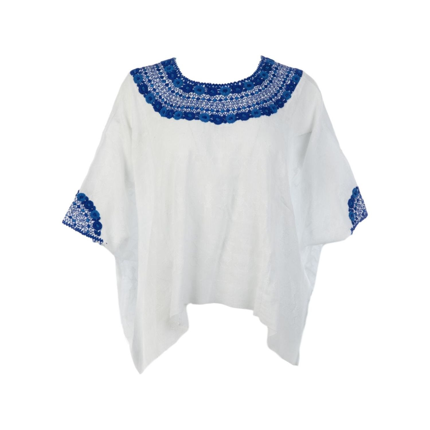 Women’s Blue / White Evelyn Embroidered Top From Guatemala - Blue, White One Size Larkin Lane
