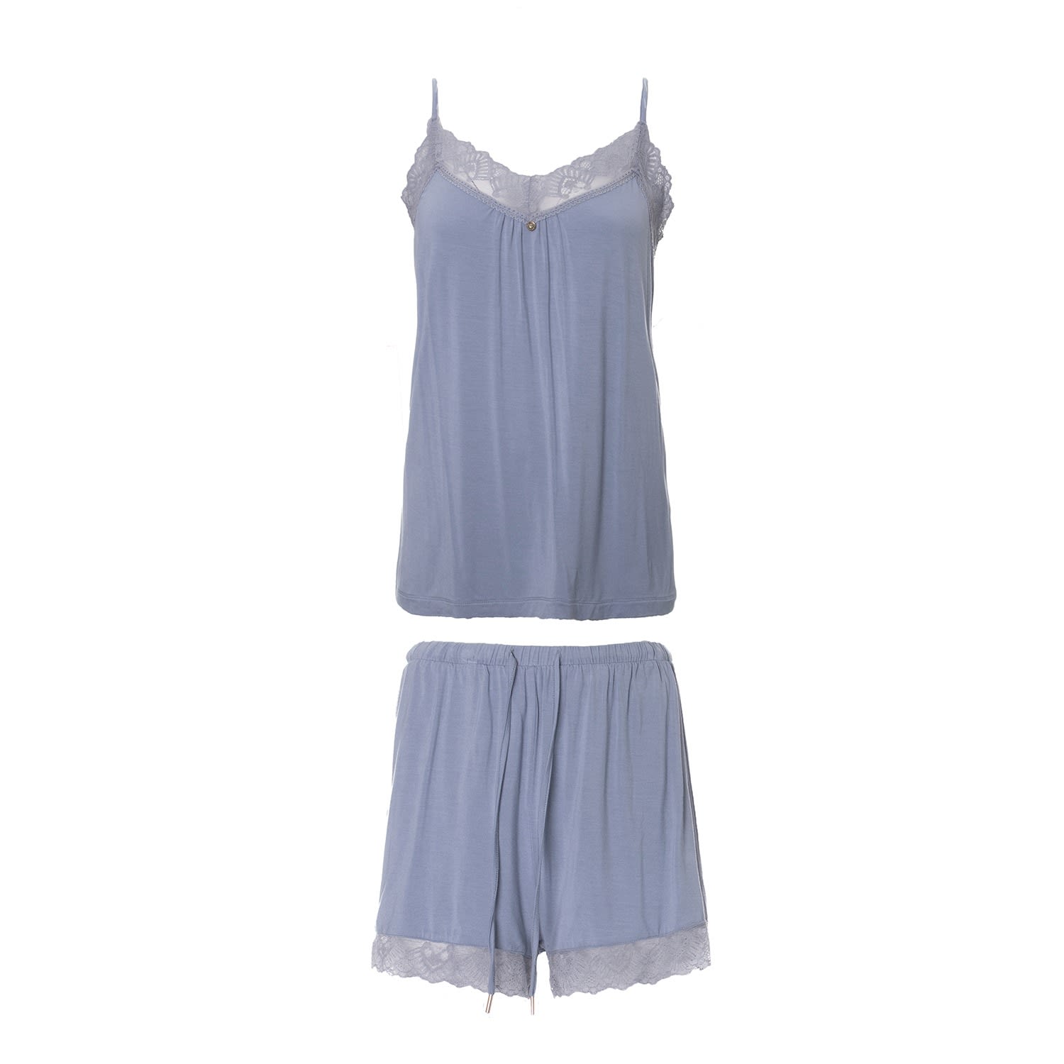 Women’s Bamboo Lace Cami Short Pyjama Set In Blue Mist Small Pretty You