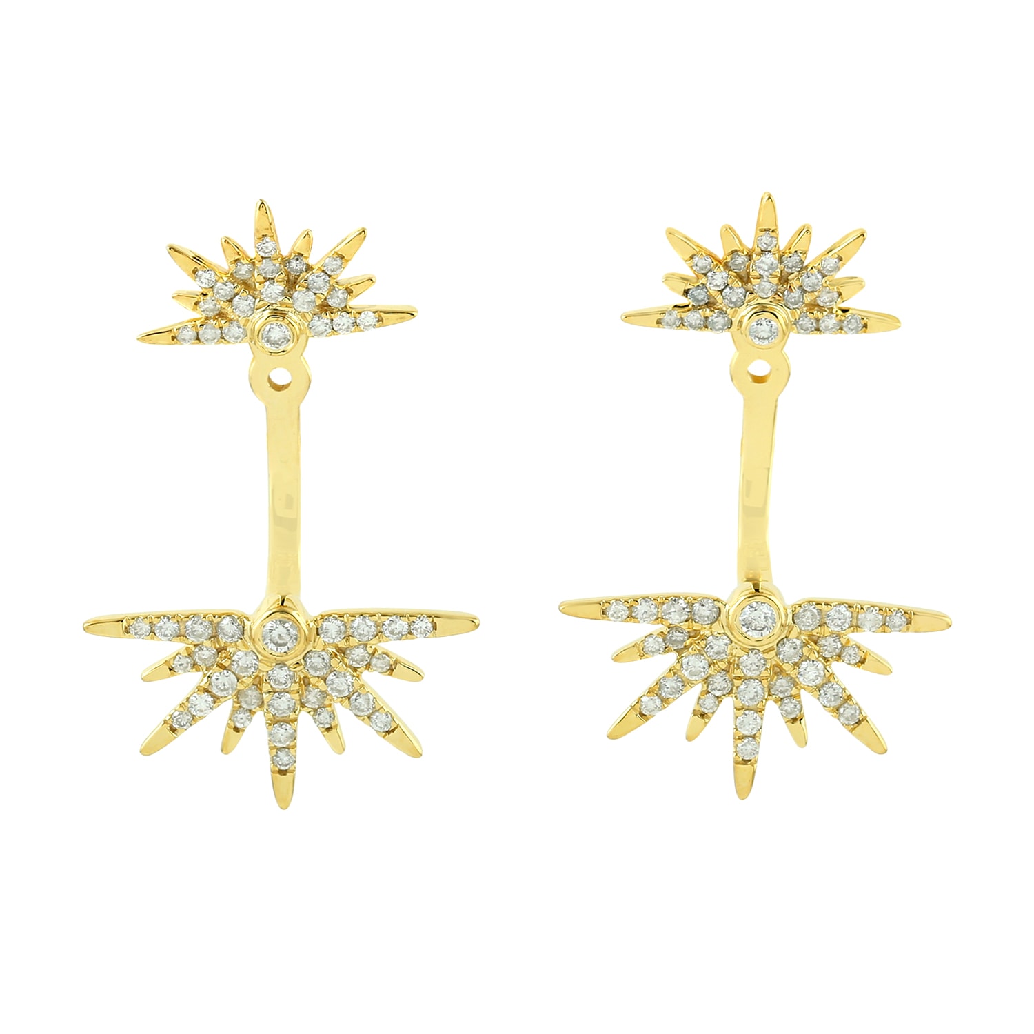 Women’s Gold / White 14K Yellow Gold In Micro Pave Diamond Sun Shape Ear Jacket Earrings Artisan