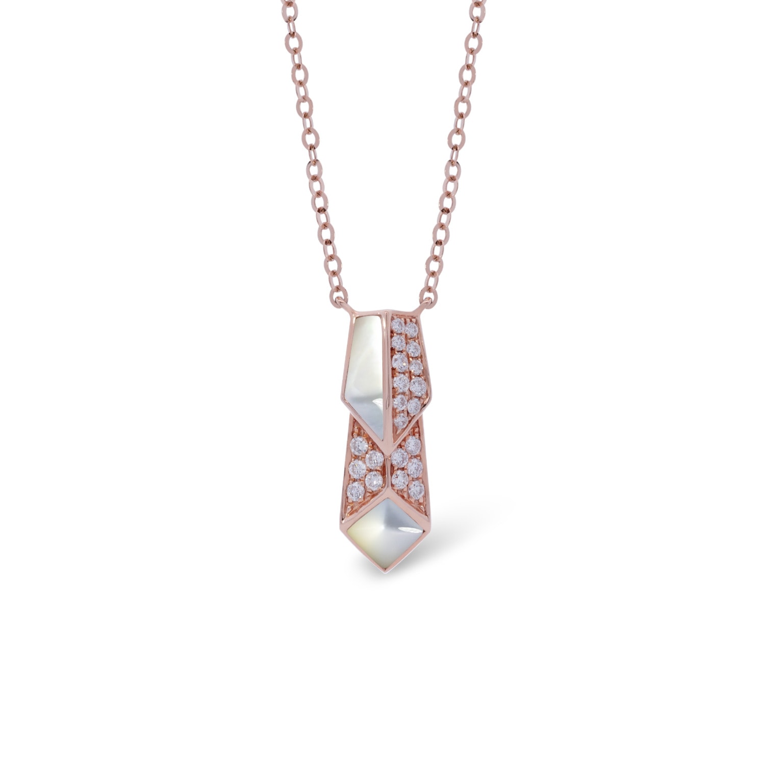 Women’s Rose Gold / White Edgy Arrow Necklace In Solid Rose Gold, Diamond, And White Mother-Of-Pearl Simone Jewels