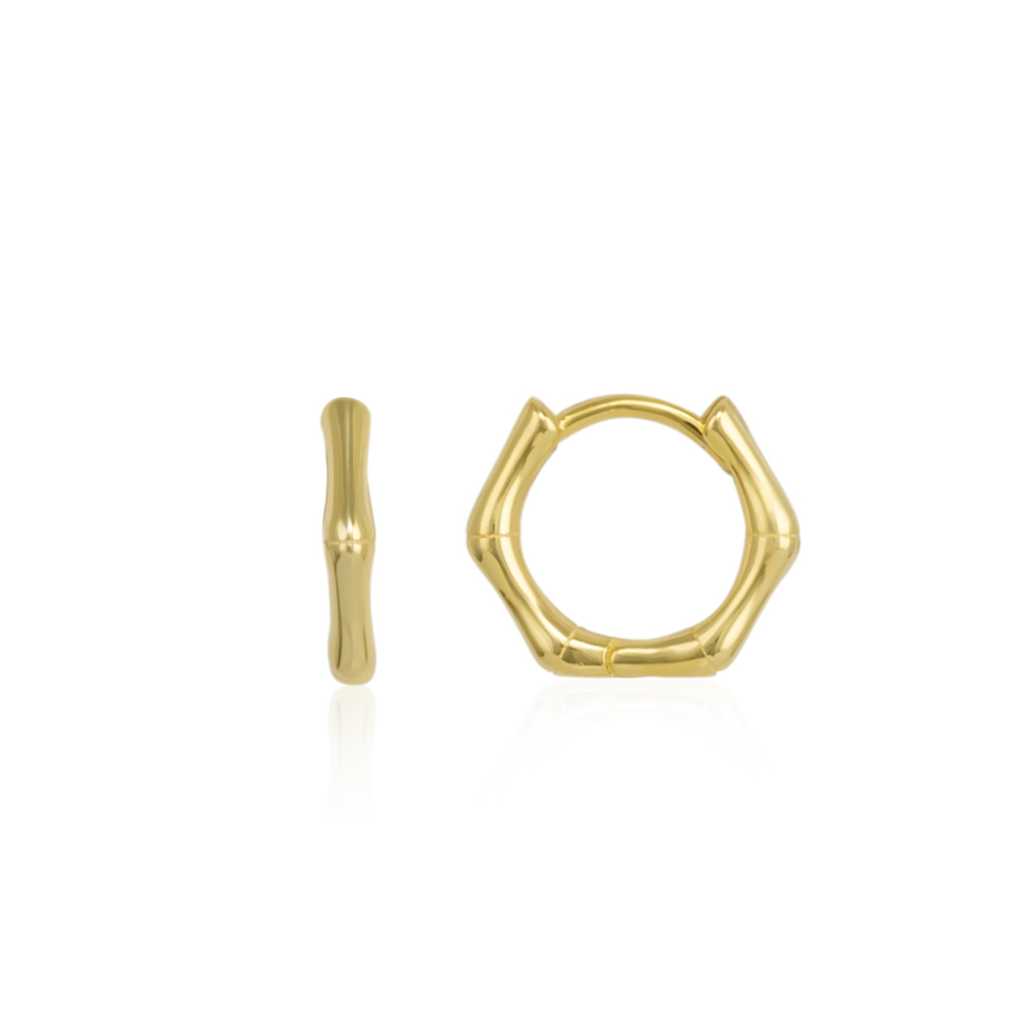 Women’s Bone Shape Hexagonal Huggie Hoop Earring In Sterling Silver - Gold Spero London