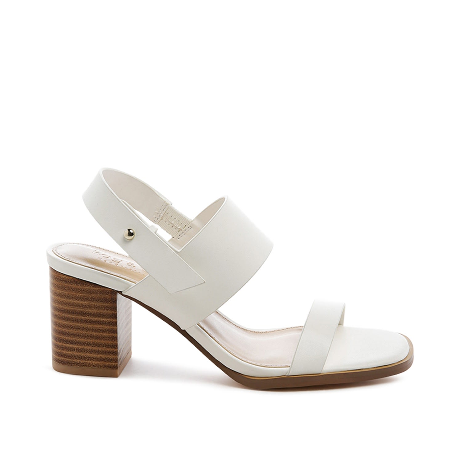 Women’s Gertude Slingback Block Heels Leather Sandal In White 7 Uk Rag & Co.