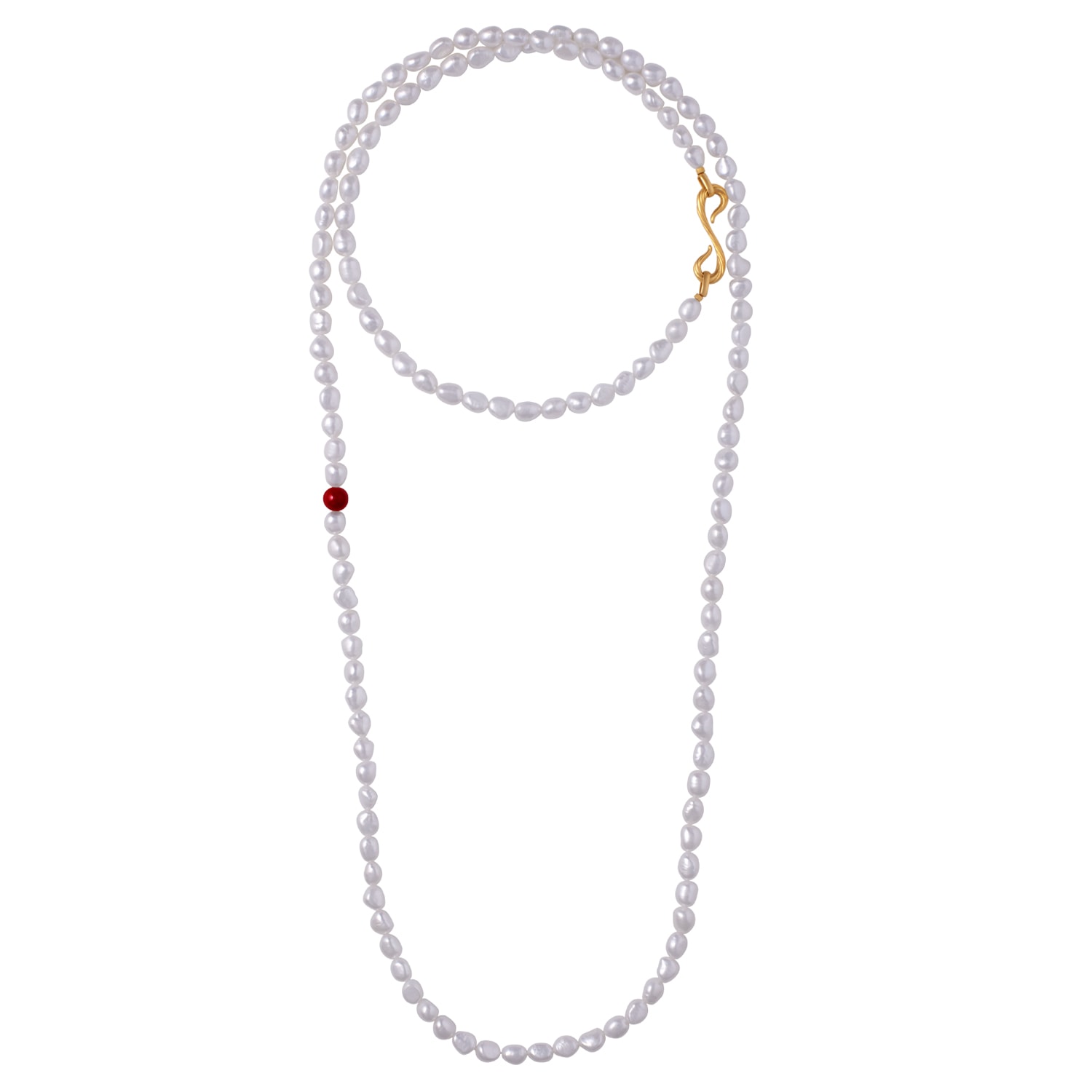 Women’s Red / Gold / White Biwako Freshwater Pearl Long Necklace With Gold Vermeil Clasp Biwako Jewelry