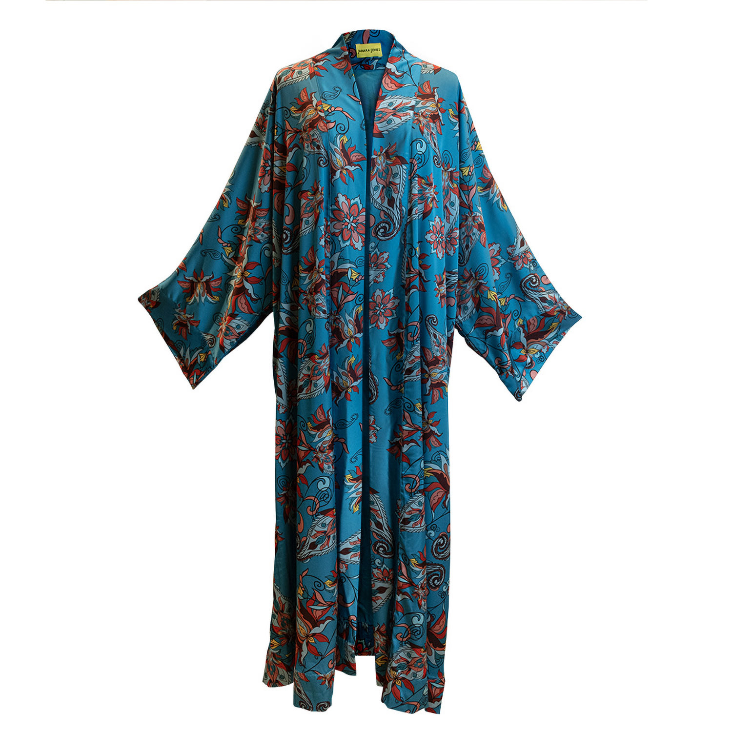 Women’s Blue Floral Paisley Print Satin Maxi Abaya Kaftan One Size Janara Jones